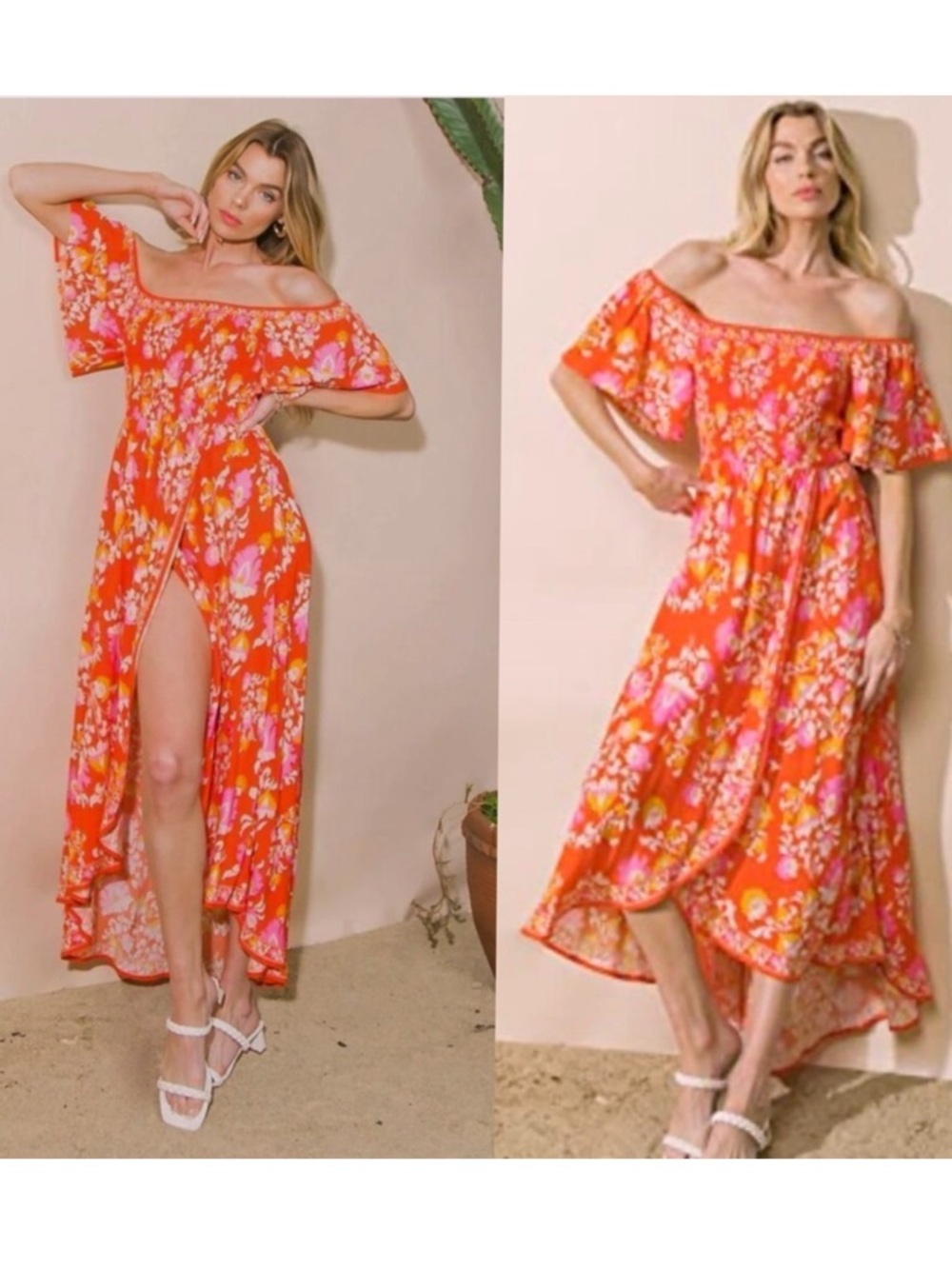 Flying Tomato | Vacation Vibes Off The Shoulder Hi Low Smocked Dress New Large